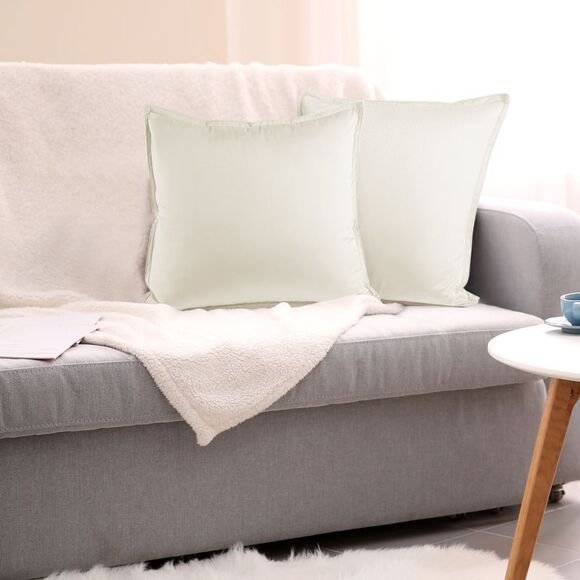 Velvet Throw Pillow Cover 2Pcs Cushion Cases 18"x18" Beige White - Picture 6 of 6